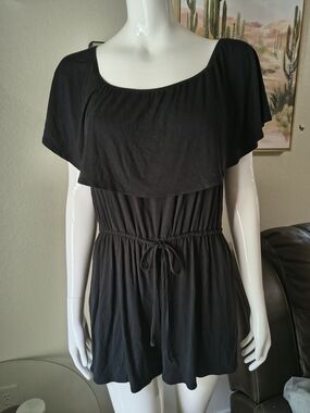 Old Navy Black Off-Shoulder Drawstring Romper